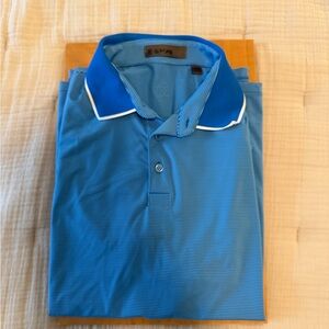G/FORE Bright Blue Micro-Striped Polo with Contrast Collar